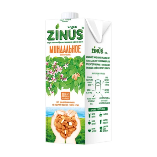 Молоко миндальное 1,8 % Zinus 1л Молоко миндальное 1,8 % Zinus 1л